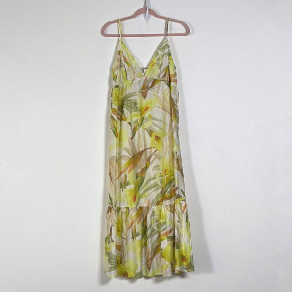 H&M Strappy Midi Dress Womens Sz M Cream Floral Drawstring Detail - Picture 3 of 13